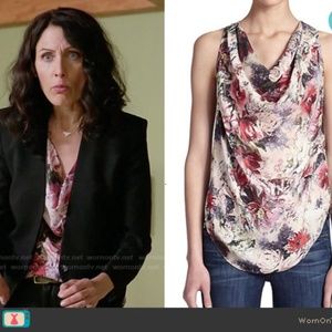 Haute hippie silk floral cowl neck top in XS